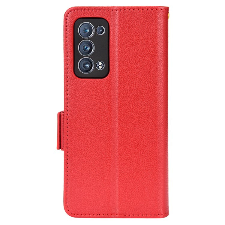 Well-protected Double Magnetic Clasp Litchi Texture PU Leather Stand Wallet Case Shell for Oppo Reno6 Pro+ 5G/Reno6 Pro 5G (Snapdragon) - Red