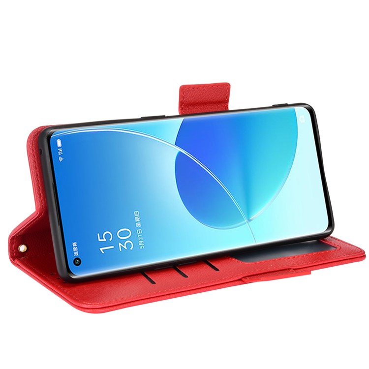 Well-protected Double Magnetic Clasp Litchi Texture PU Leather Stand Wallet Case Shell for Oppo Reno6 Pro+ 5G/Reno6 Pro 5G (Snapdragon) - Red