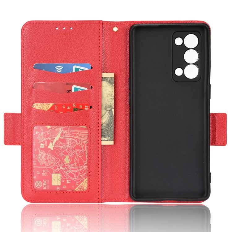 Well-protected Double Magnetic Clasp Litchi Texture PU Leather Stand Wallet Case Shell for Oppo Reno6 Pro+ 5G/Reno6 Pro 5G (Snapdragon) - Red