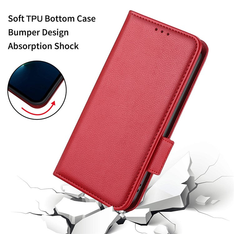 Well-protected Double Magnetic Clasp Litchi Texture PU Leather Stand Wallet Case Shell for Oppo Reno6 Pro+ 5G/Reno6 Pro 5G (Snapdragon) - Red