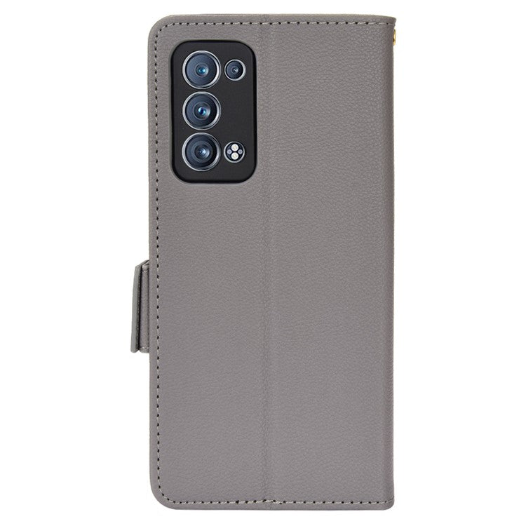 Well-protected Double Magnetic Clasp Litchi Texture PU Leather Stand Wallet Case Shell for Oppo Reno6 Pro+ 5G/Reno6 Pro 5G (Snapdragon) - Grey