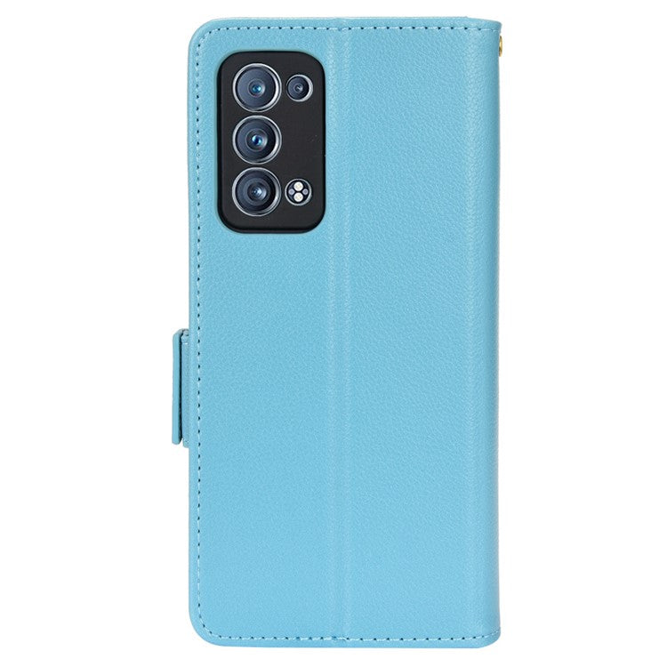 Well-protected Double Magnetic Clasp Litchi Texture PU Leather Stand Wallet Case Shell for Oppo Reno6 Pro+ 5G/Reno6 Pro 5G (Snapdragon) - Baby Blue
