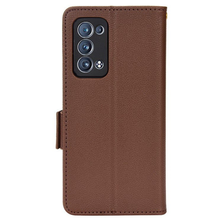 Well-protected Double Magnetic Clasp Litchi Texture PU Leather Stand Wallet Case Shell for Oppo Reno6 Pro+ 5G/Reno6 Pro 5G (Snapdragon) - Brown