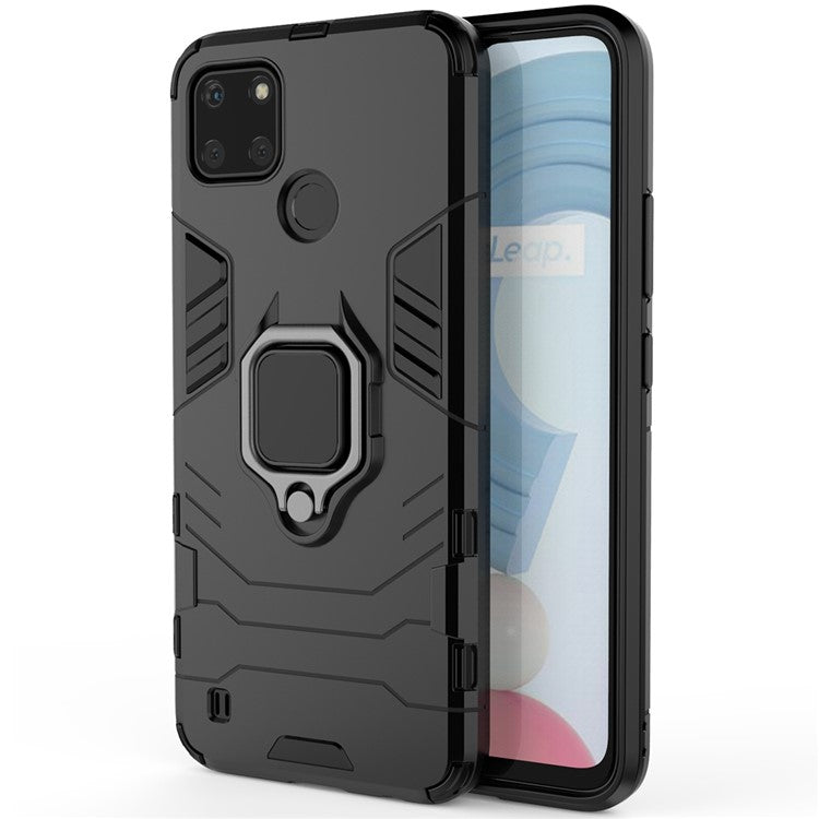 Anti-scratch Soft TPU + Hard PC Protective Case with Metal Ring Kickstand for Realme C21Y - Black