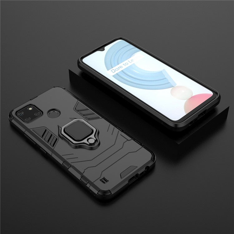Anti-scratch Soft TPU + Hard PC Protective Case with Metal Ring Kickstand for Realme C21Y - Black