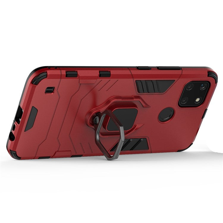Anti-scratch Soft TPU + Hard PC Protective Case with Metal Ring Kickstand for Realme C21Y - Red
