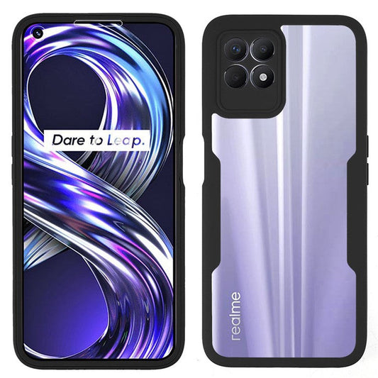 For Realme 8i/Narzo 50 4G Acrylic + TPU Hybrid Phone Case with PET Screen Protector 360-Degree Coverage Phone Protector - Black