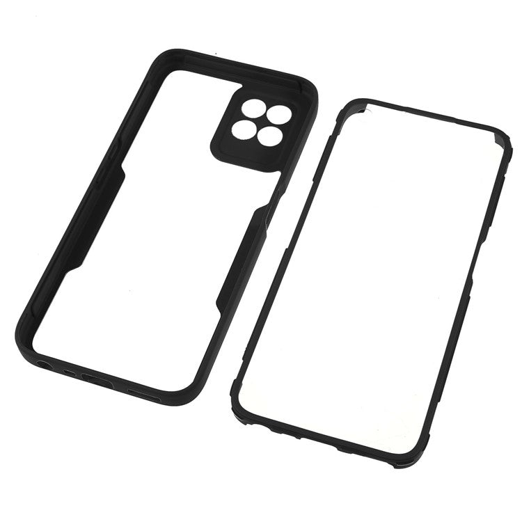 For Realme 8i/Narzo 50 4G Acrylic + TPU Hybrid Phone Case with PET Screen Protector 360-Degree Coverage Phone Protector - Black