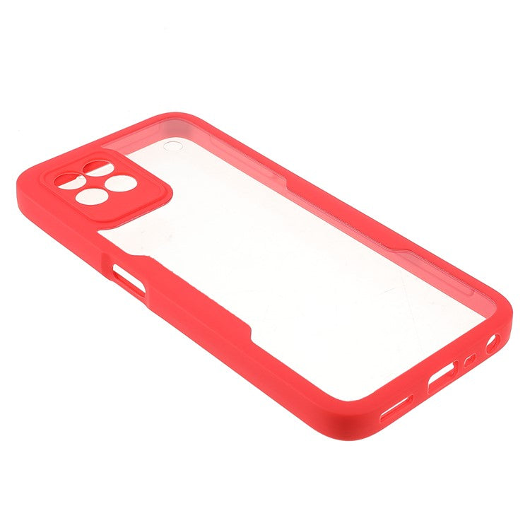 For Realme 8i/Narzo 50 4G Acrylic + TPU Hybrid Phone Case with PET Screen Protector 360-Degree Coverage Phone Protector - Red