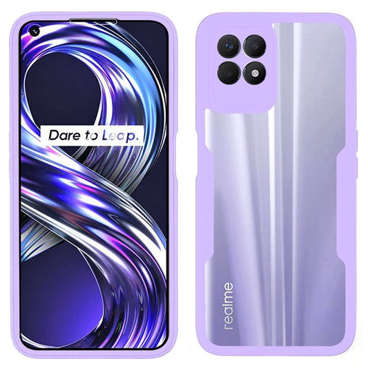 For Realme 8i/Narzo 50 4G Acrylic + TPU Hybrid Phone Case with PET Screen Protector 360-Degree Coverage Phone Protector - Purple