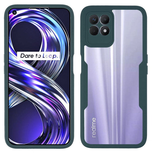 For Realme 8i/Narzo 50 4G Acrylic + TPU Hybrid Phone Case with PET Screen Protector 360-Degree Coverage Phone Protector - Blackish Green