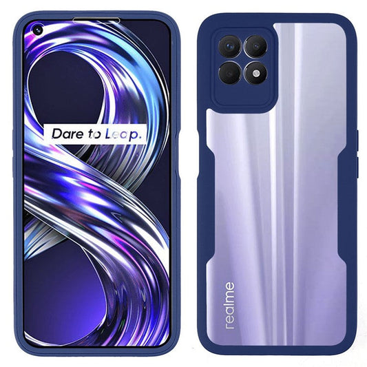 For Realme 8i/Narzo 50 4G Acrylic + TPU Hybrid Phone Case with PET Screen Protector 360-Degree Coverage Phone Protector - Navy Blue