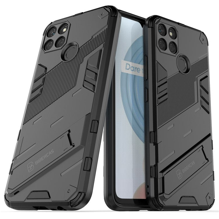 Kickstand Soft Flexible TPU + Hard PC Back Anti-Scratch Phone Cover for Realme C21Y - Black