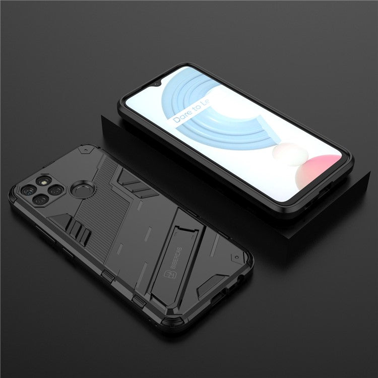 Kickstand Soft Flexible TPU + Hard PC Back Anti-Scratch Phone Cover for Realme C21Y - Black