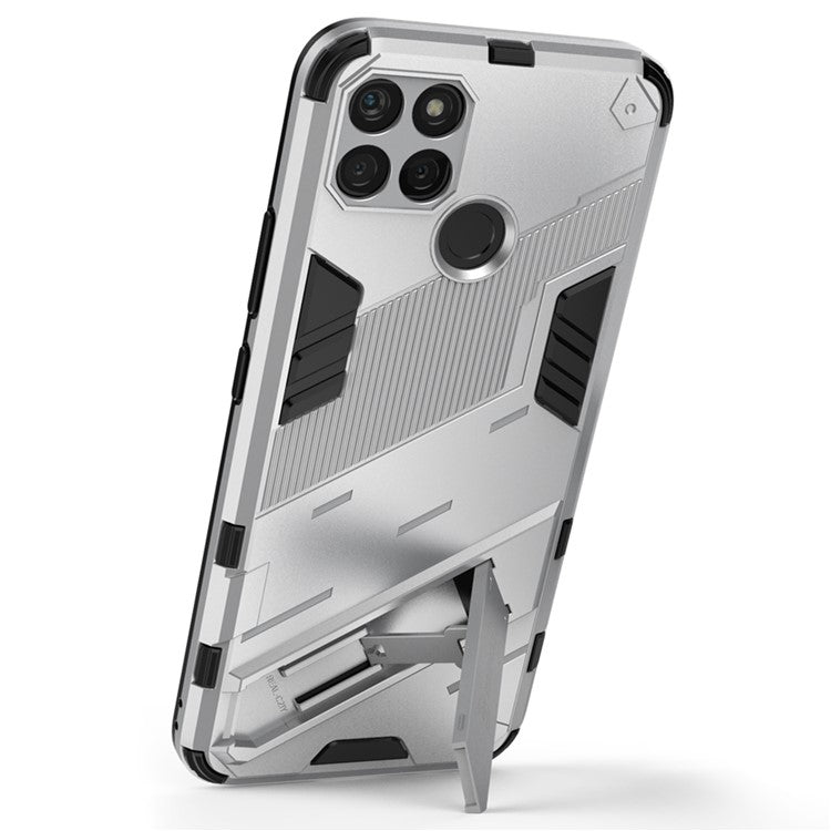 Kickstand Soft Flexible TPU + Hard PC Back Anti-Scratch Phone Cover for Realme C21Y - White