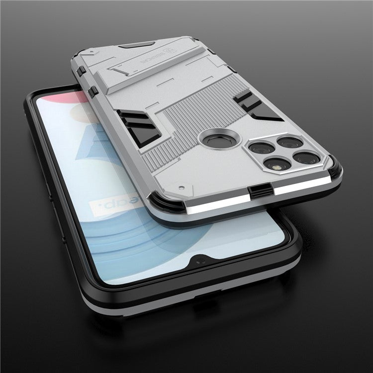 Kickstand Soft Flexible TPU + Hard PC Back Anti-Scratch Phone Cover for Realme C21Y - White