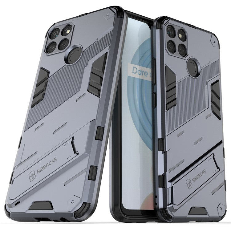 Kickstand Soft Flexible TPU + Hard PC Back Anti-Scratch Phone Cover for Realme C21Y - Dark Blue