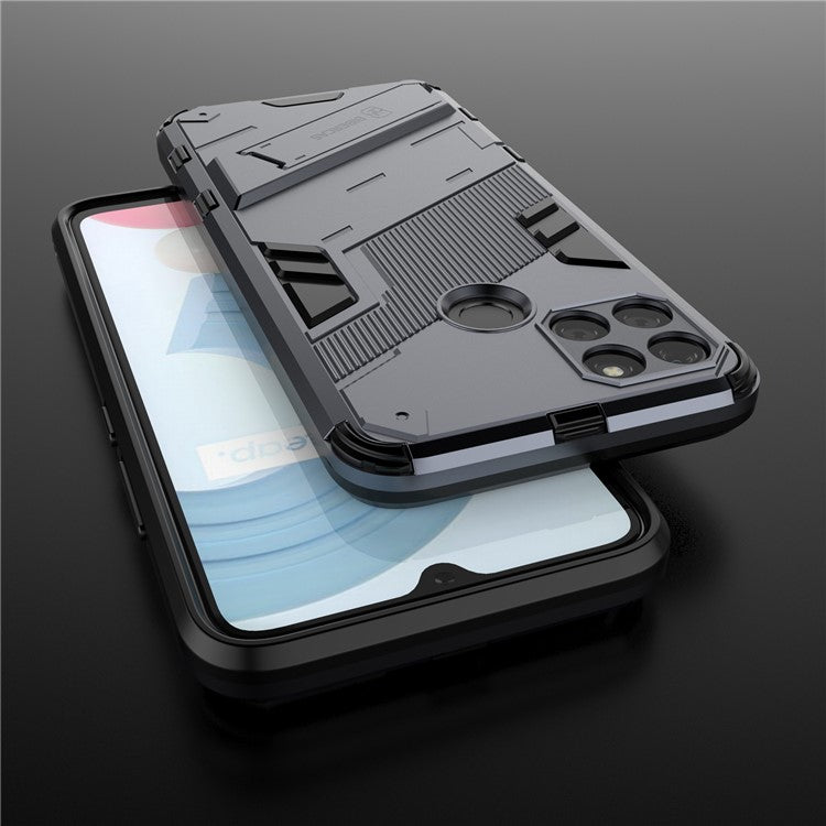 Kickstand Soft Flexible TPU + Hard PC Back Anti-Scratch Phone Cover for Realme C21Y - Dark Blue