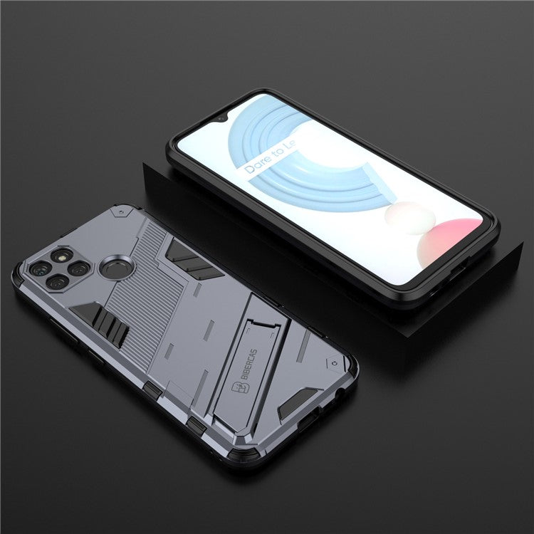 Kickstand Soft Flexible TPU + Hard PC Back Anti-Scratch Phone Cover for Realme C21Y - Dark Blue