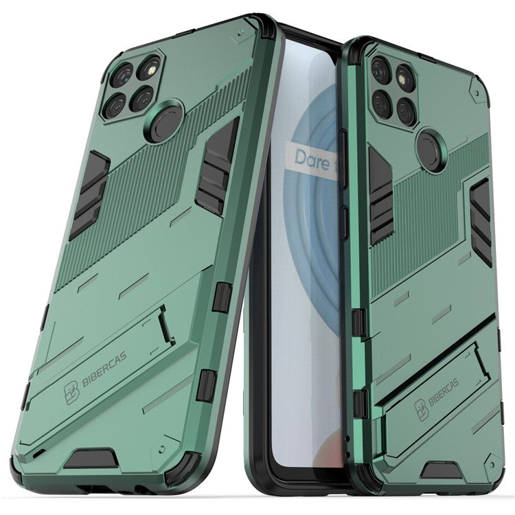Kickstand Soft Flexible TPU + Hard PC Back Anti-Scratch Phone Cover for Realme C21Y - Green