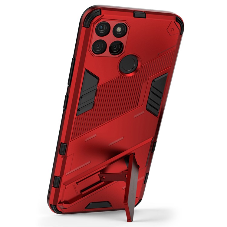 Kickstand Soft Flexible TPU + Hard PC Back Anti-Scratch Phone Cover for Realme C21Y - Red