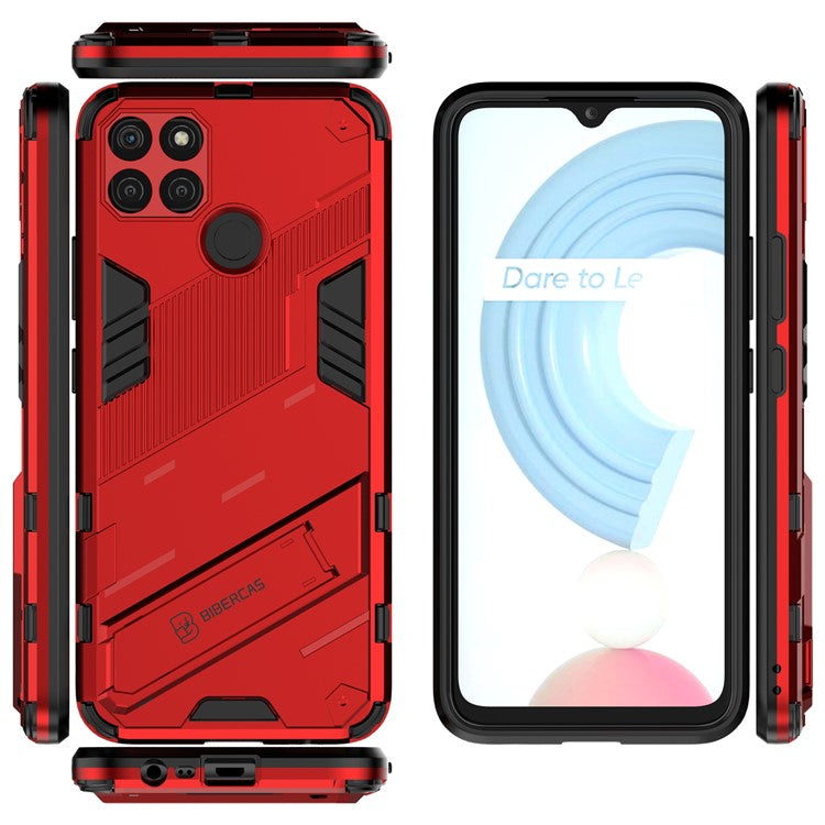 Kickstand Soft Flexible TPU + Hard PC Back Anti-Scratch Phone Cover for Realme C21Y - Red