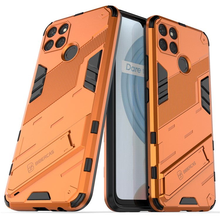 Kickstand Soft Flexible TPU + Hard PC Back Anti-Scratch Phone Cover for Realme C21Y - Orange
