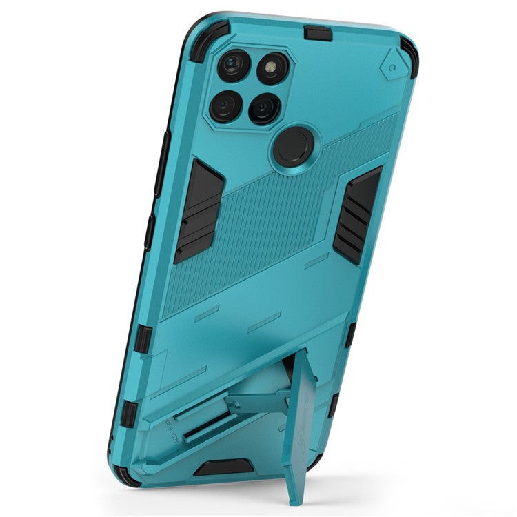 Kickstand Soft Flexible TPU + Hard PC Back Anti-Scratch Phone Cover for Realme C21Y - Baby Blue