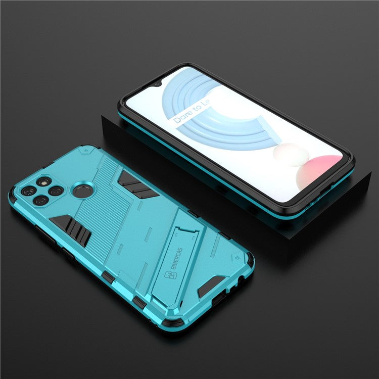 Kickstand Soft Flexible TPU + Hard PC Back Anti-Scratch Phone Cover for Realme C21Y - Baby Blue