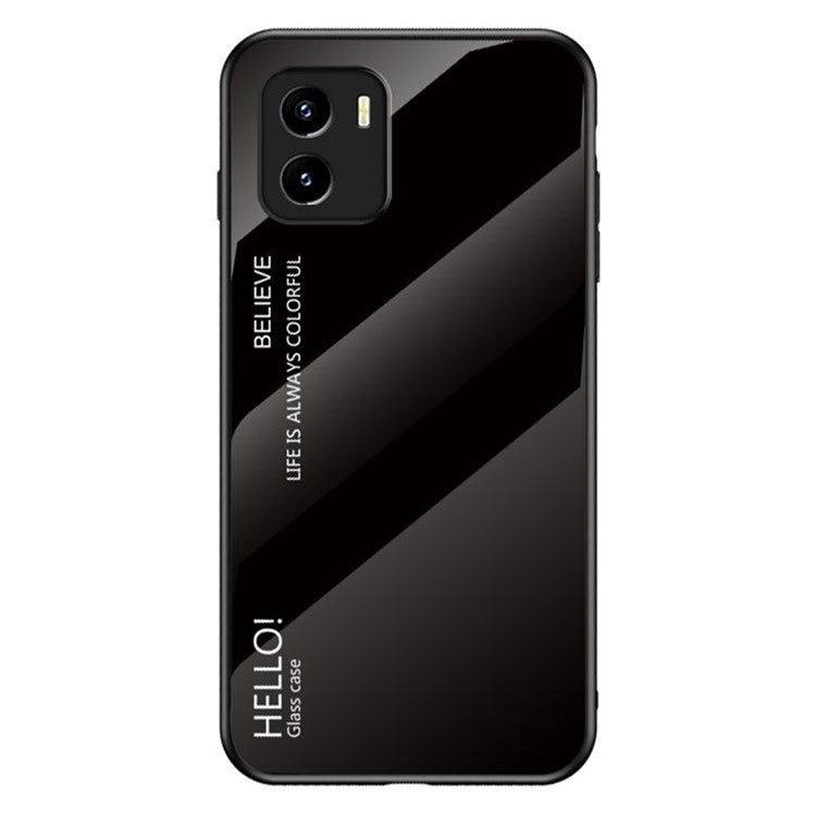 Gradient Color Anti-drop Stylish Tempered Glass Hybrid Protective Cover Phone Case for vivo Y15s / Y15a - Black