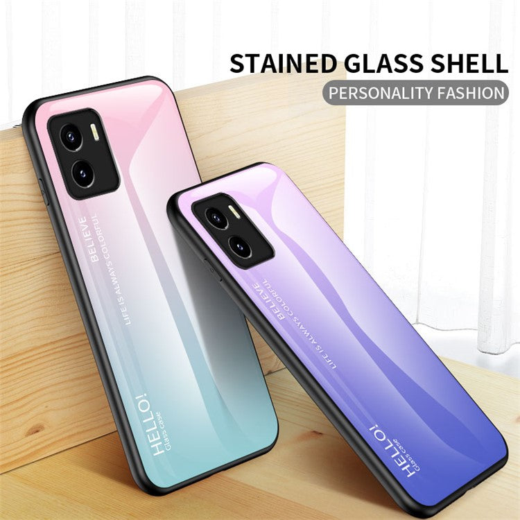 Gradient Color Anti-drop Stylish Tempered Glass Hybrid Protective Cover Phone Case for vivo Y15s / Y15a - Black