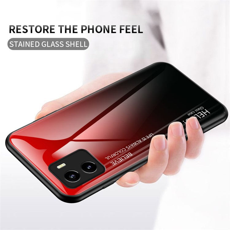 Gradient Color Anti-drop Stylish Tempered Glass Hybrid Protective Cover Phone Case for vivo Y15s / Y15a - Black