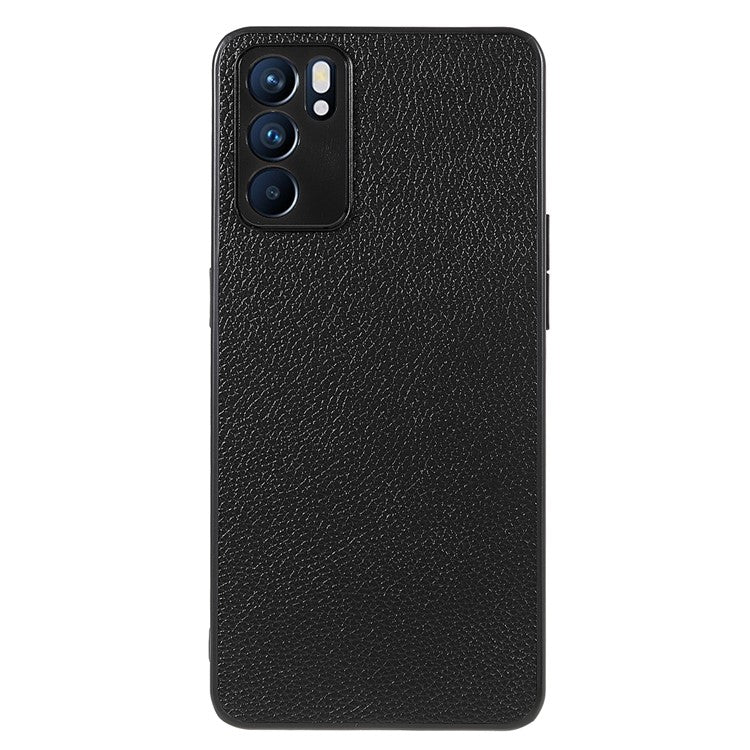Litchi Texture Genuine Leather Coating TPU + PC Shockproof Phone Case Cover for Oppo Reno6 5G - Black