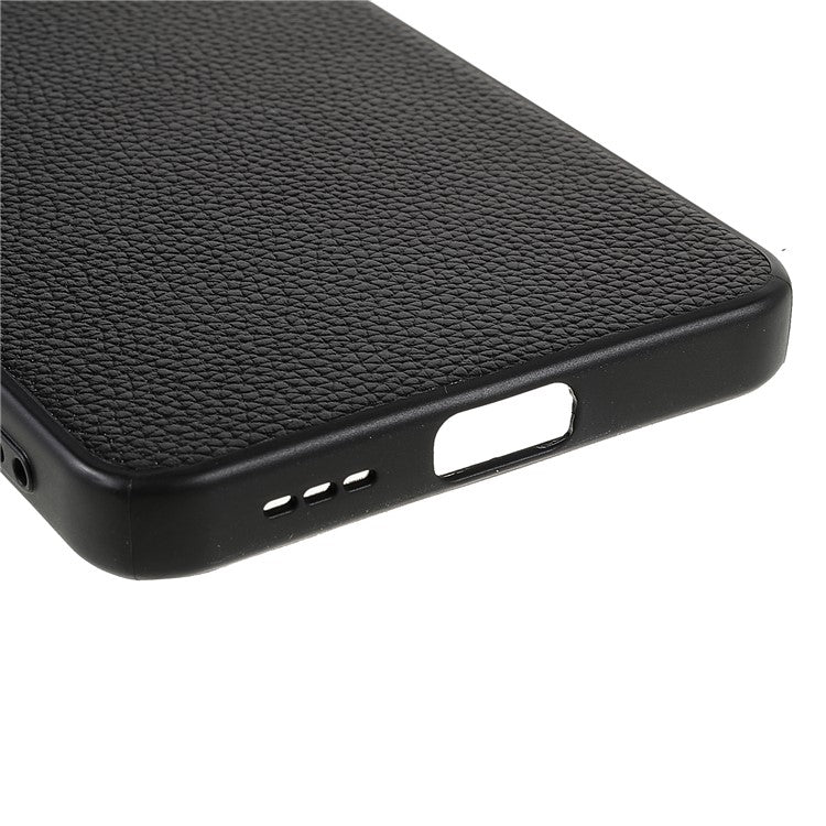 Litchi Texture Genuine Leather Coating TPU + PC Shockproof Phone Case Cover for Oppo Reno6 5G - Black