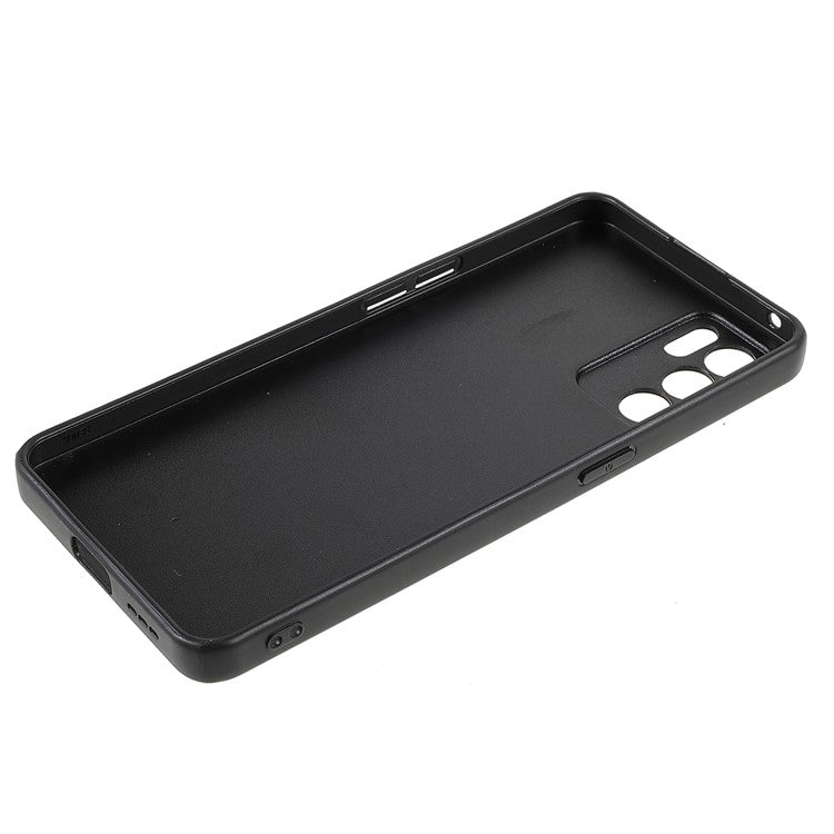 Litchi Texture Genuine Leather Coating TPU + PC Shockproof Phone Case Cover for Oppo Reno6 5G - Black