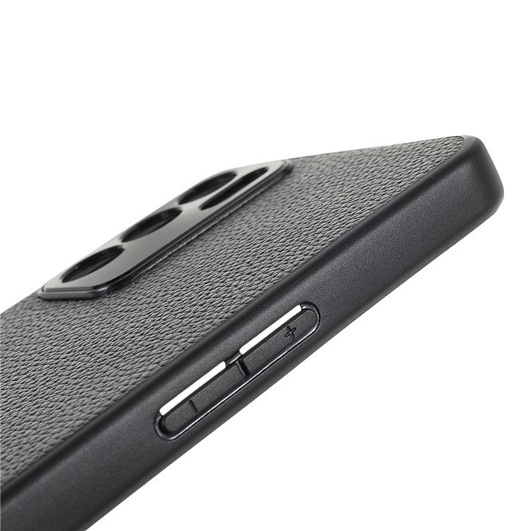 Litchi Texture Genuine Leather Coating TPU + PC Shockproof Phone Case Cover for Oppo Reno6 5G - Black