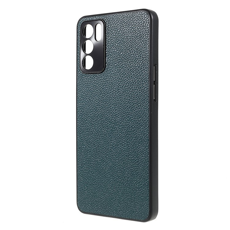 Litchi Texture Genuine Leather Coating TPU + PC Shockproof Phone Case Cover for Oppo Reno6 5G - Green