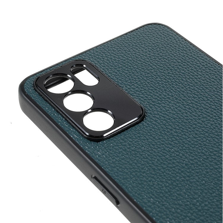 Litchi Texture Genuine Leather Coating TPU + PC Shockproof Phone Case Cover for Oppo Reno6 5G - Green