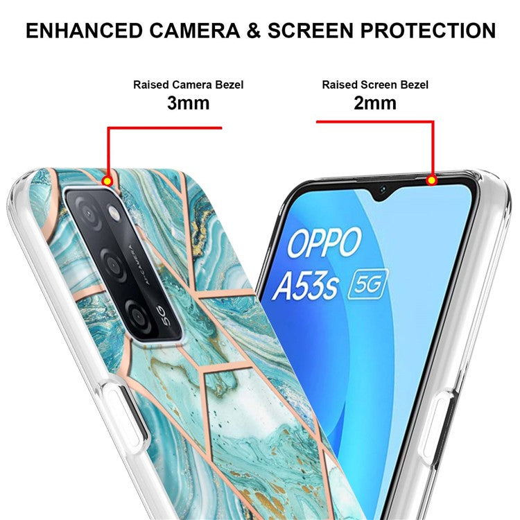 Marble Design IMD 2.0mm Soft TPU Luxury Electroplating Anti-fingerprint Protective Cover for Oppo A55 5G / A54 4G / A54s / A53s 5G / A16 / A16s - Blue