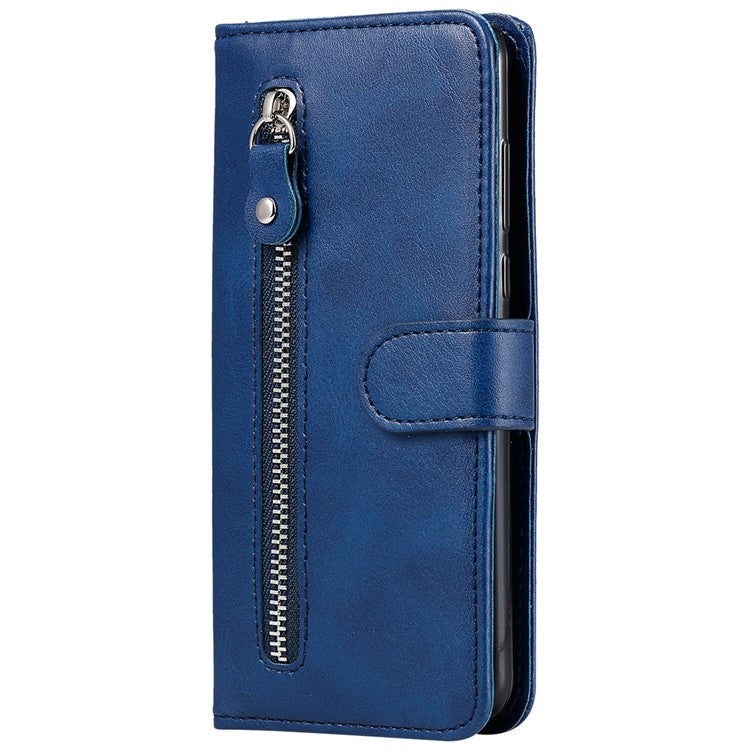 Shockproof Anti-scratch Phone Covering PU Leather Zippered Pocket Phone Case Coin Wallet Stand Folding Case for Realme C21Y/C21/C25Y - Blue