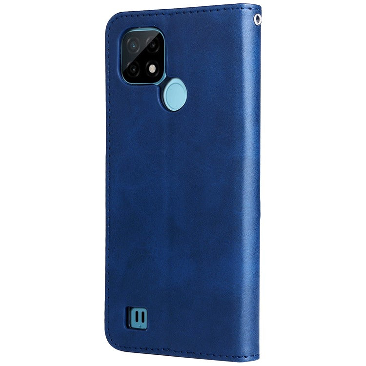 Shockproof Anti-scratch Phone Covering PU Leather Zippered Pocket Phone Case Coin Wallet Stand Folding Case for Realme C21Y/C21/C25Y - Blue