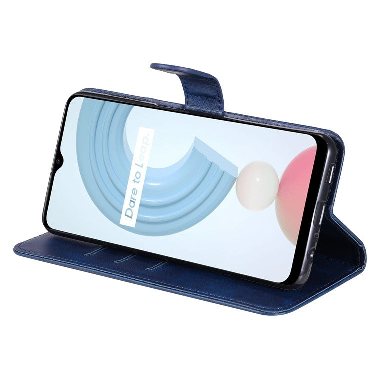 Shockproof Anti-scratch Phone Covering PU Leather Zippered Pocket Phone Case Coin Wallet Stand Folding Case for Realme C21Y/C21/C25Y - Blue