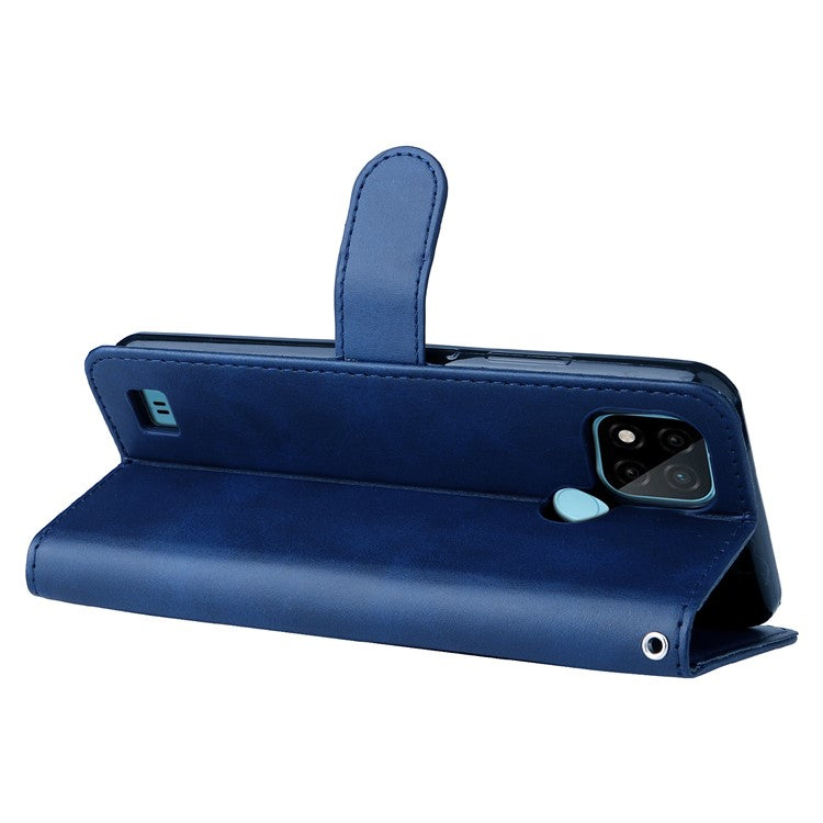 Shockproof Anti-scratch Phone Covering PU Leather Zippered Pocket Phone Case Coin Wallet Stand Folding Case for Realme C21Y/C21/C25Y - Blue