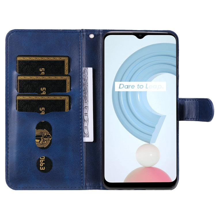 Shockproof Anti-scratch Phone Covering PU Leather Zippered Pocket Phone Case Coin Wallet Stand Folding Case for Realme C21Y/C21/C25Y - Blue