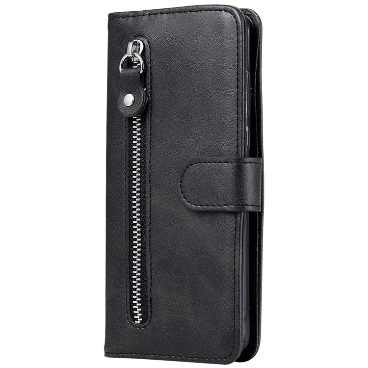 Shockproof Anti-scratch Phone Covering PU Leather Zippered Pocket Phone Case Coin Wallet Stand Folding Case for Realme C21Y/C21/C25Y - Black