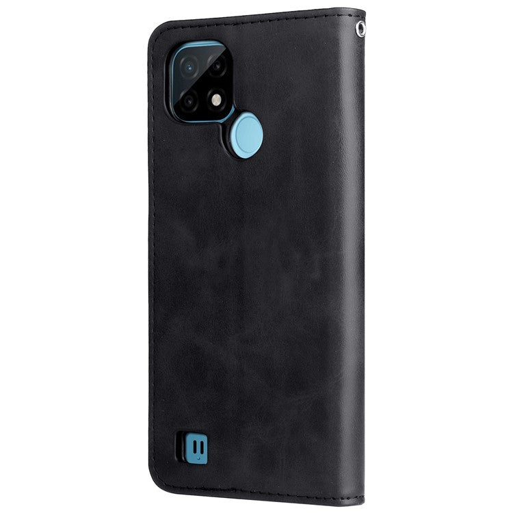 Shockproof Anti-scratch Phone Covering PU Leather Zippered Pocket Phone Case Coin Wallet Stand Folding Case for Realme C21Y/C21/C25Y - Black