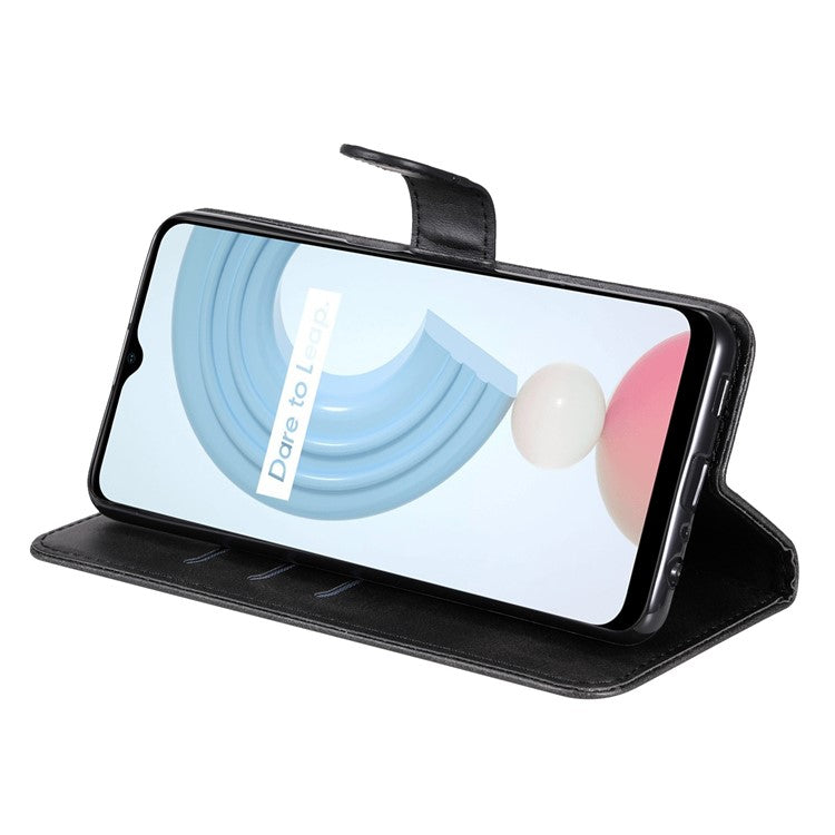 Shockproof Anti-scratch Phone Covering PU Leather Zippered Pocket Phone Case Coin Wallet Stand Folding Case for Realme C21Y/C21/C25Y - Black