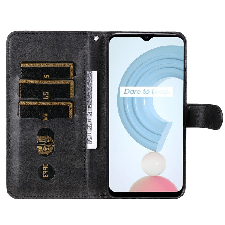 Shockproof Anti-scratch Phone Covering PU Leather Zippered Pocket Phone Case Coin Wallet Stand Folding Case for Realme C21Y/C21/C25Y - Black
