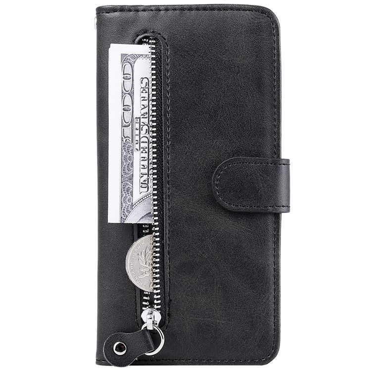 Shockproof Anti-scratch Phone Covering PU Leather Zippered Pocket Phone Case Coin Wallet Stand Folding Case for Realme C21Y/C21/C25Y - Black