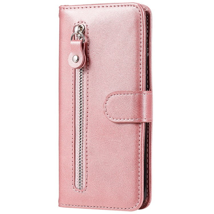 Shockproof Anti-scratch Phone Covering PU Leather Zippered Pocket Phone Case Coin Wallet Stand Folding Case for Realme C21Y/C21/C25Y - Rose Gold